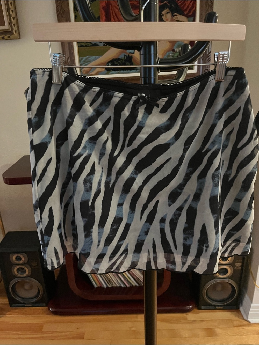 BDG Black White and Blue Zebra-Print Mini Skirt